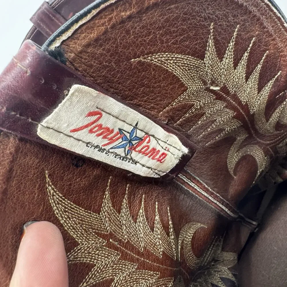 Tony Lama Men's Reddish Brown Embroidered Leather Classic Cowboy Boots Size 8.5D